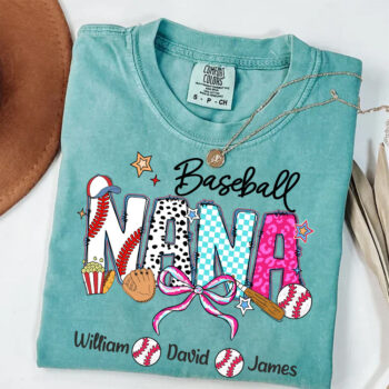 Baseball Nana Shirt Personalized Gift for Grandma with Kids Names Tee