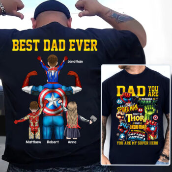 Best Dad Ever Personalized Superhero Family Matching T Shirt