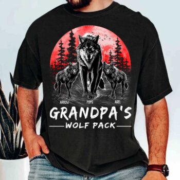 Grandpas Wolf Pack Personalized T Shirt Custom Family Gifts for Men