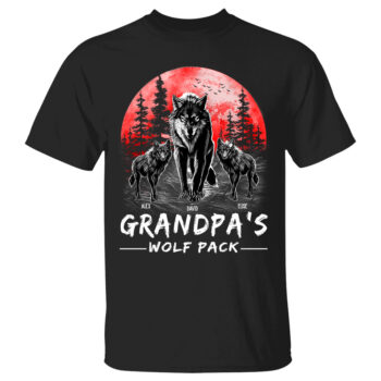 Grandpas Wolf Pack Personalized T Shirt Custom Family Gifts for Men