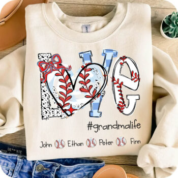 Love Baseball Grandma Life Shirt Personalized Names Gift Idea