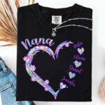 Nana Heart Floral Personalized Names Custom Family T Shirt Gift