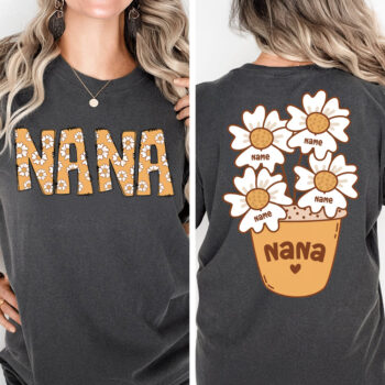 Nana Shirt Personalized Flower Pot Grandma Gift Custom Names Tee