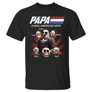 Papa A Real American Hero Personalized Eagle Family T Shirt Gift