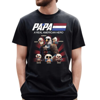 Papa A Real American Hero Personalized Eagle Family T Shirt Gift