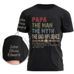 Papa The Man The Myth The Bad Influence Custom Name T Shirt