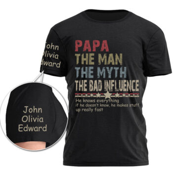 Papa The Man The Myth The Bad Influence Custom Name T Shirt