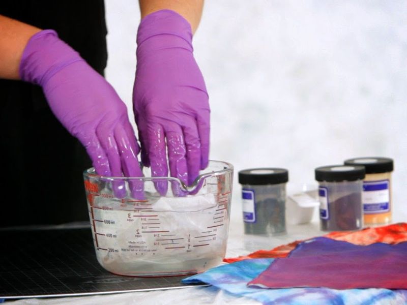 Wear protective gloves for tie-dye process